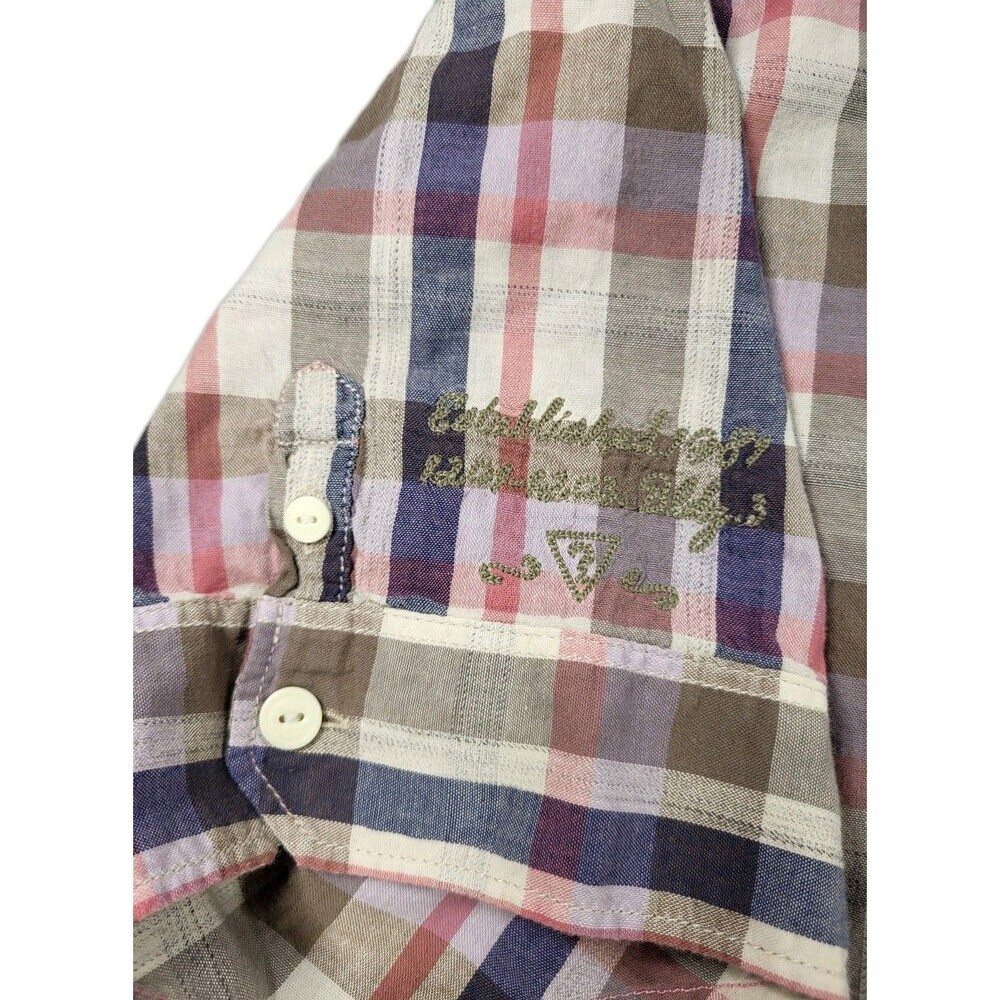 GUESS Men's Slim Fit Short Sleeve Plaid Shirt - Multicolor (Blue/Pink/Gray) - Picture 5 of 14